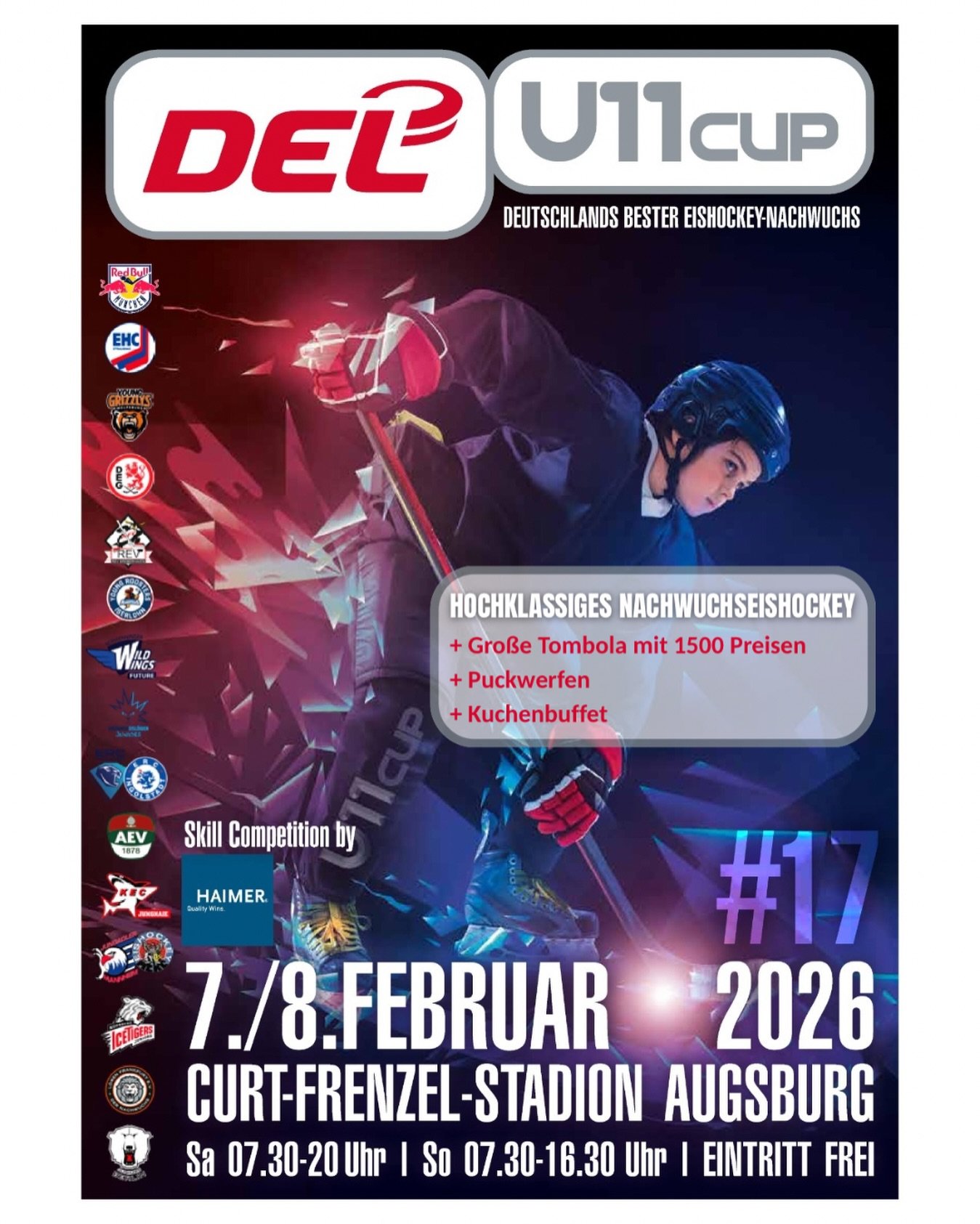 Wir sind bereit ❤️💚🤍
Augsburg wird wieder zum Nachwuchs-Eishockey-Hotspot🔥
Wir richten das größte U11-Nachwuchsturnier Deutschlands aus und begrüßen 14 DEL-Mannschaften am kommenden Wochenende im Curt-Frenzel-Stadion🏒🥅
Das erwartet dich 🫵
🏒Spannende Spiele
🎟️Tombola
⚫️Puckwerfen
🍰Kuchenbuffet
Und natürlich ist der Eintritt frei 🎫
👉 Kommt vorbei und erlebt Eishockey von morgen!
#nurderaev #zukunfteishockey