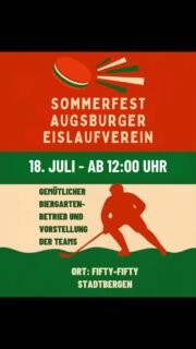 ☀️ AEV-SOMMERFEST 2026 🏒

Merkt euch den Termin: 18. Juli 2026! 📅

Nach dem großartigen Sommerfest im letzten Jahr freuen wir uns schon jetzt auf einen gemeinsamen Tag mit der gesamten AEV-Familie. ❤️💚🤍

Was euch erwartet? Das verraten wir noch nicht komplett. 😉 Eines ist sicher: Es lohnt sich dabei zu sein!

👉 Alle Informationen findet ihr auf unserer Homepage:
🌐 www.augsburger-ev.de
oder direkt über den Link in unserer Bio.