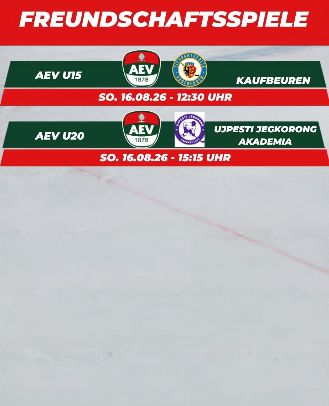 🏒🔥 Morgen wieder Eishockey im CFS!

#U15 #U20 #nurderaev #zukunfteishockey #freundschaftsspiel