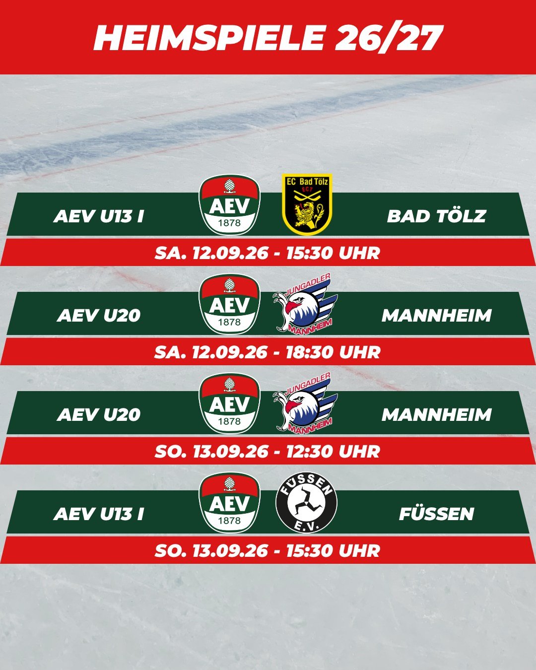 Die kommenden Heimspiele des AEV im Curt-Frenzel-Stadion. #NurDerAEV #ZukunftEishockey