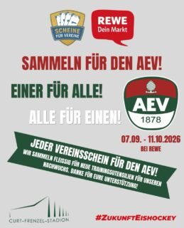 🏒❤️ Gemeinsam unseren AEV unterstützen! ❤️🏒

Bei REWE heißt es wieder: „Scheine für Vereine“ – und der AEV ist dabei! 🙌

Sammelt bei eurem Einkauf fleißig Vereinsscheine und ordnet sie dem AEV zu. Jeder Schein zählt und hilft unserem Verein! 💪🏒

Also: Mitmachen, sammeln und gemeinsam unseren AEV unterstützen! ❤️💚🤍

Vielen Dank für eure Unterstützung! 🙏

#AEV #Nachwuchs #ScheineFürVereine #REWE #GemeinsamFürDenAEV